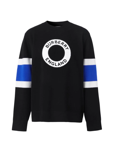 Shop Burberry Men's Hurley Logo Stripe Sweater In Black