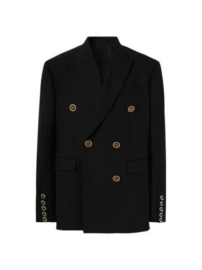 Shop Burberry Men's Double-breasted Jacket In Black