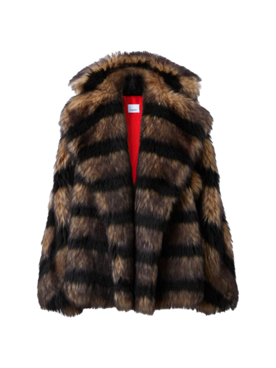 Striped Faux Fur Oversized Jacket In Black