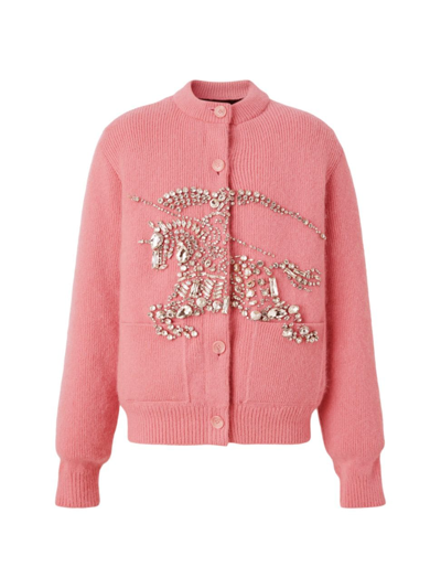Shop Burberry Women's Crystal Ekd Padded Wool-blend Cardigan In Rosy Pink