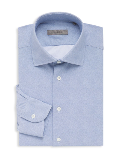 Shop Corneliani Men's Twill Tech Shirt In Sky Blue