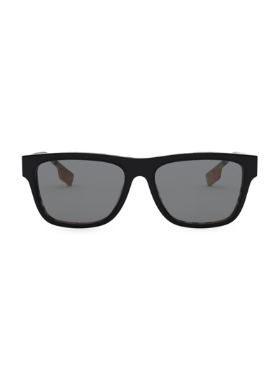 Shop Burberry Men's B. Logo 56mm Square Sunglasses In Black Check