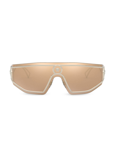 Shop Versace 45mm Irregular Shield Sunglasses In Pale Gold
