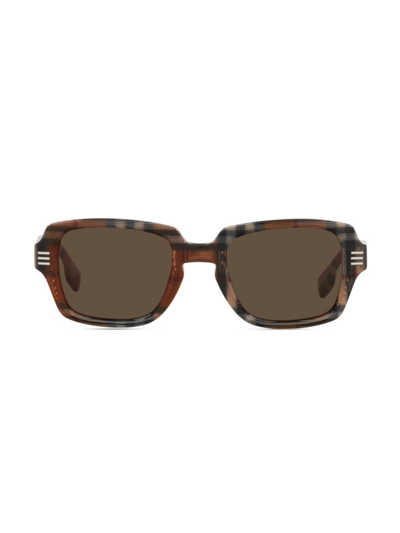Shop Burberry Men's Be4349 51mm Rectangle Sunglasses In Brown Check