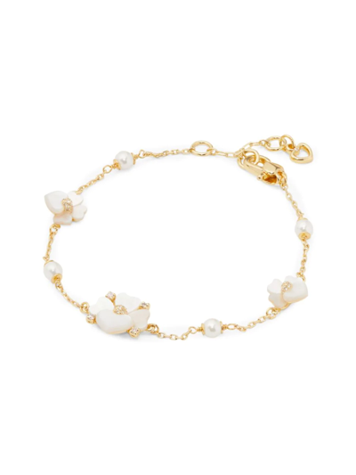 Shop Kate Spade Women's Goldtone & Mixed-media Pansy Charm Bracelet In White