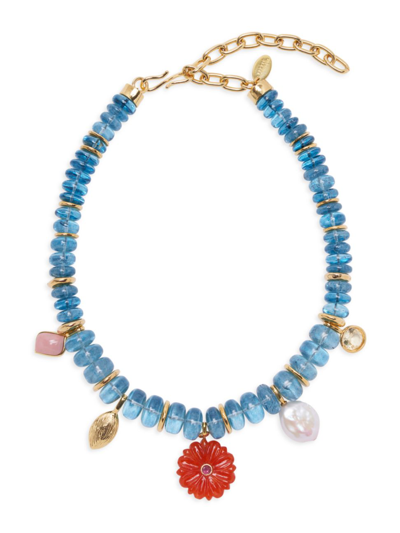 Shop Lizzie Fortunato Women's Florence Goldtone, 16-18mm Cultured Freshwater Baroque Pearl, & Multi-stone Beaded Necklace In Blue