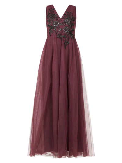 Shop Bcbgmaxazria Women's Lace Applique & Tulle Gown In Windsor Wine