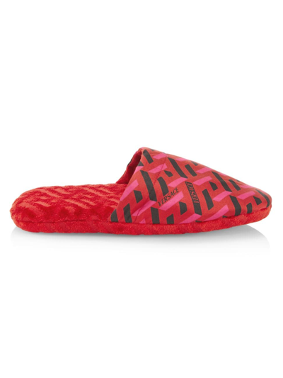 Shop Versace Women's Canvas Logo Slippers In Parade Red Fuchsia
