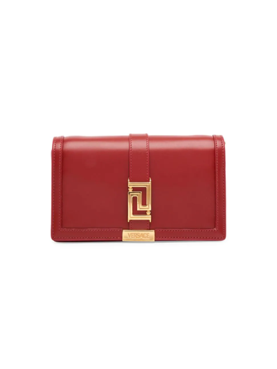 Shop Versace Women's Greca Goddess Leather Wallet-on-chain In Parade Red