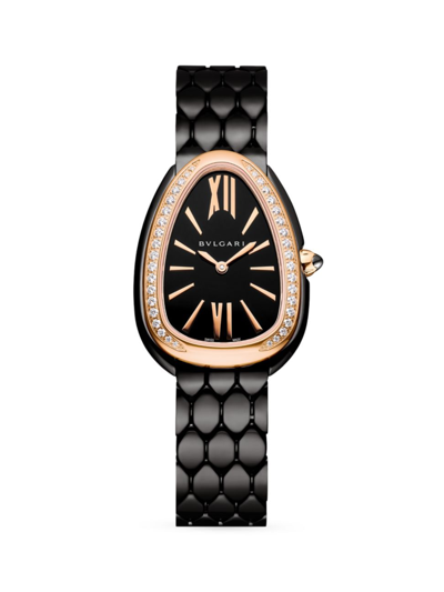Shop Bvlgari Women's Serpenti Seduttori Stainless Steel, 18k Rose Gold, & Diamond Bracelet Watch In Black
