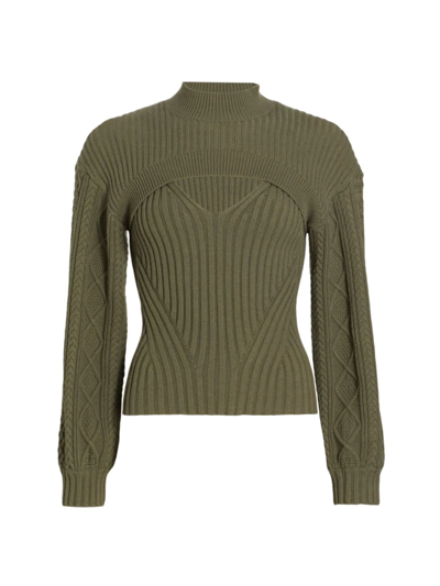 Shop Jonathan Simkhai Women's Elkie Mixed-knit Sweater In Olivine