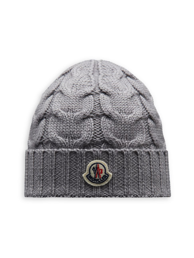 Shop Moncler Wool Cable Knit Beanie In Grey