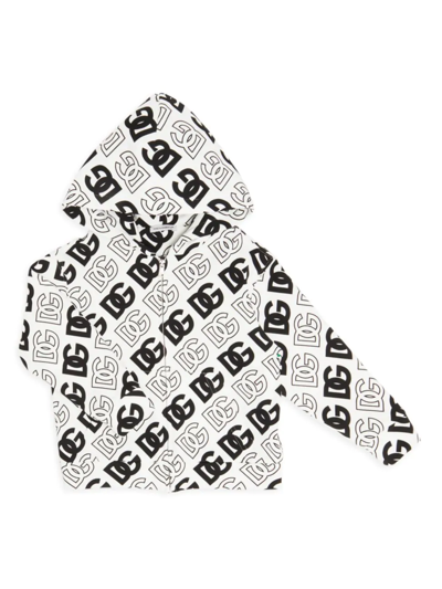 Shop Dolce & Gabbana Little Kid's & Kid's Logo Print Zip-up Hoodie Sweatshirt In White