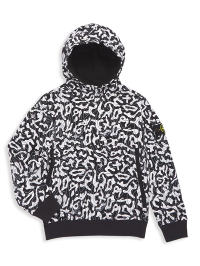 Shop Stone Island Little Boy's & Boy's Logo Print Hooded Sweatshirt In Black