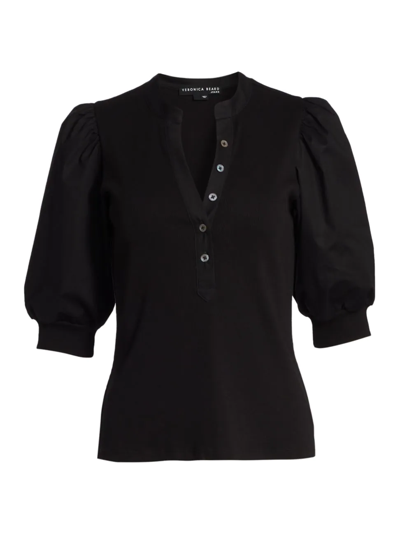 Veronica Beard Women Black Coralee Puff Sleeve Stretch Cotton Top Blouse In Black