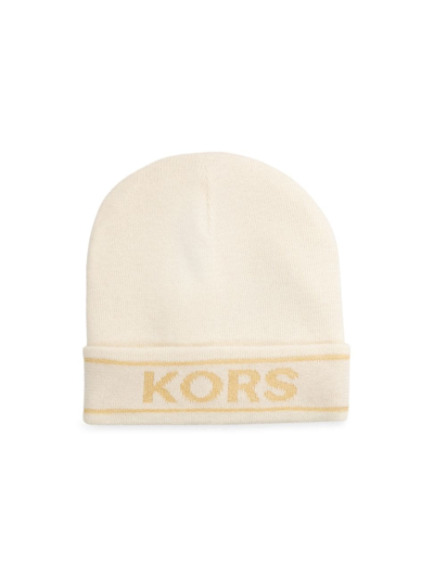 Shop Michael Michael Kors Kid's Logo Pull-on Hat In Ivory