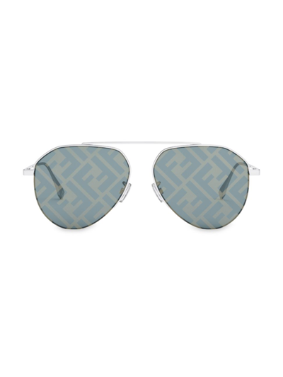 Shop Fendi Men's  Travel Aviator 57mm Sunglasses In Silver