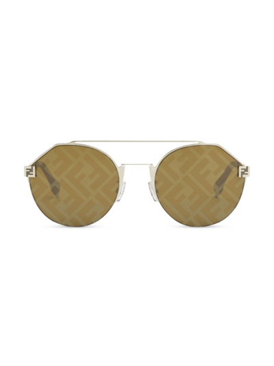 Shop Fendi Men's  Sky Round 55mm Sunglasses In Gold