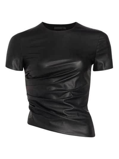 Shop Helmut Lang Women's Twist Faux Leather Short Sleeve T-shirt In Black