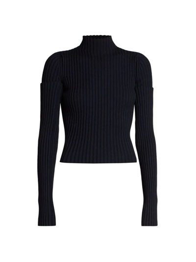 Shop Balenciaga Cut-up Ribbed Turtleneck Sweater In Navy