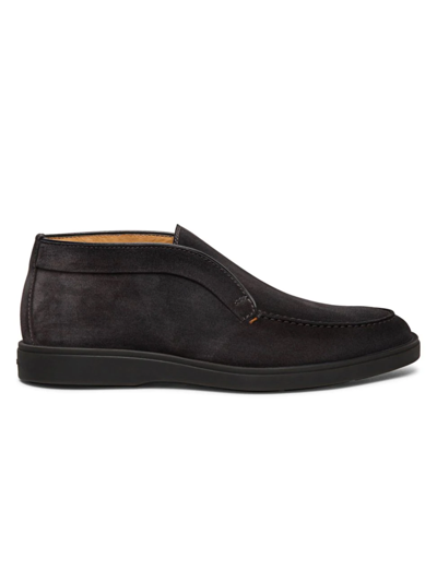 Shop Santoni Men's Suede Slip-on Loafers In Grey