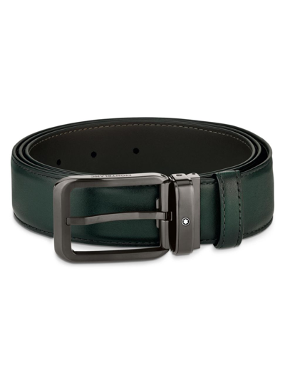 Shop Montblanc Men's Rectangular Buckle Leather Belt In Green
