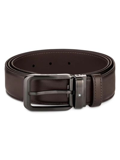 Shop Montblanc Men's Rectangular Buckle Leather Belt In Brown