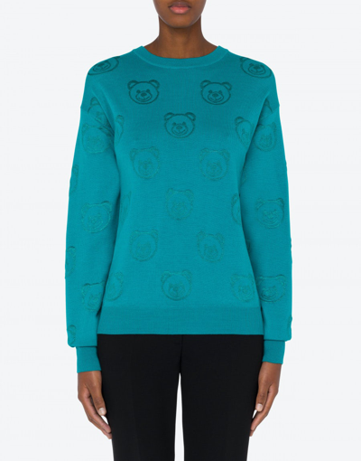 Shop Moschino Allover Teddy Bear Sweater In Light Blue