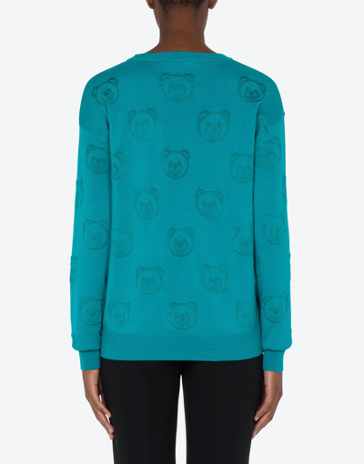 Shop Moschino Allover Teddy Bear Sweater In Light Blue