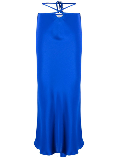 Shop Christopher Esber Blue Tie Waist Silk Midi Skirt In Cobalt