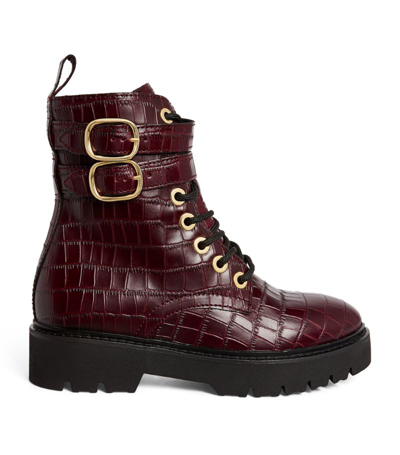 Claudie Pierlot Buckle-embellished Croc-embossed Leather Ankle Boots | ModeSens