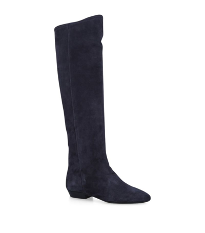 Shop Isabel Marant Suede Skarlet Knee-high Boots 20 In Black
