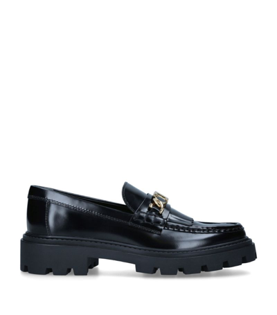 Shop Tod's Leather Gomma Frangia Loafers In Black