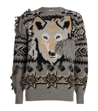 Shop Etro Wool Wolf Sweater In Grey