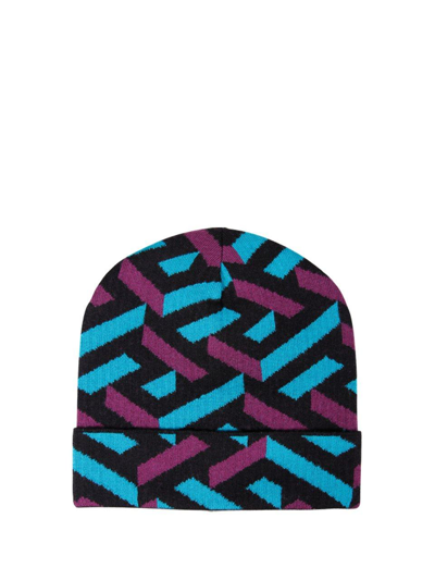 Shop Versace Monogram Knitted Bucket Hat In Viola