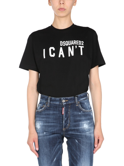 Dsquared2 Slogan Printed Crewneck T-shirt In Black