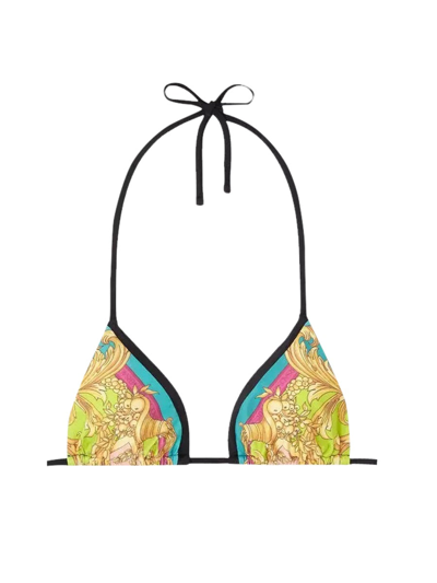 Shop Versace "baroque Goddess" Bikini Top In Multicolor