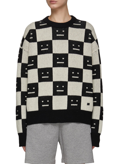 Shop Acne Studios Face Logo Checkerboard Wool Knit Crewneck Sweater In Multi-colour