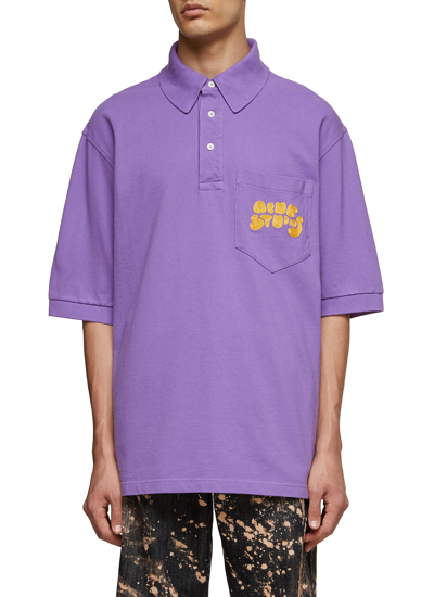 Shop Acne Studios Chain Stitch Embroidery Chest Pocket Pique Polo Shirt In Purple