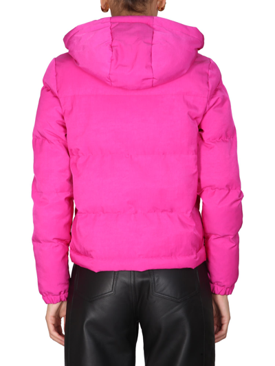 Shop Moschino Quilted Satin Bomber Jacket In Fucsia