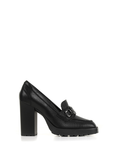 Shop Hogan Loafer With Heel And H Chain In Nero