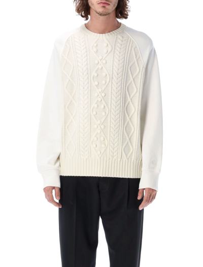 Shop Neil Barrett Cable-knit Hybrid Raglan Crewneck In White