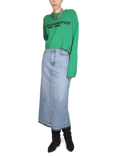 Shop Philosophy Di Lorenzo Serafini Midi Skirt In Blu