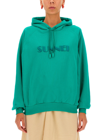 Shop Sunnei Sweatshirt With Logo In Verde