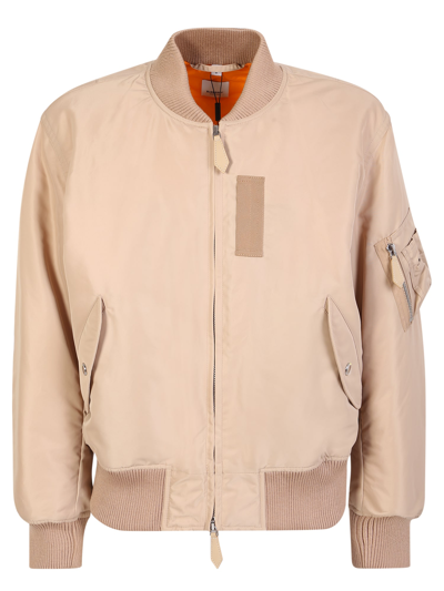 Shop Burberry Bomber Jacket With  Logo. The Streetwear Influence Is Expressed In This Bomber, While Mainta In Beige