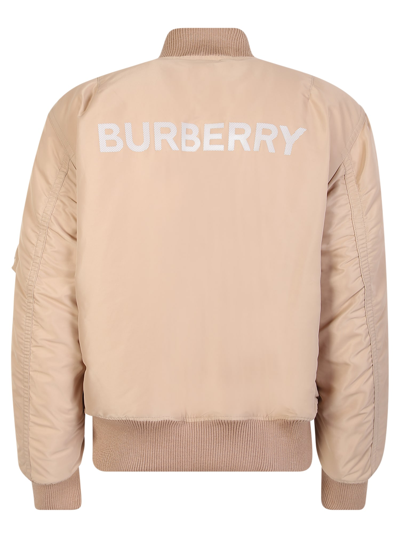 Shop Burberry Bomber Jacket With  Logo. The Streetwear Influence Is Expressed In This Bomber, While Mainta In Beige