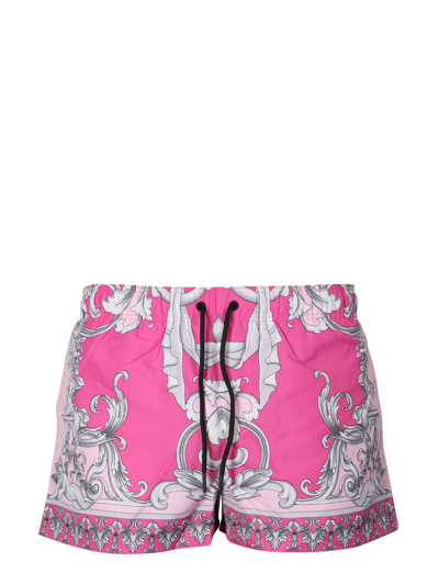 Shop Versace Silver Baroque Swimsuit In Fucsia
