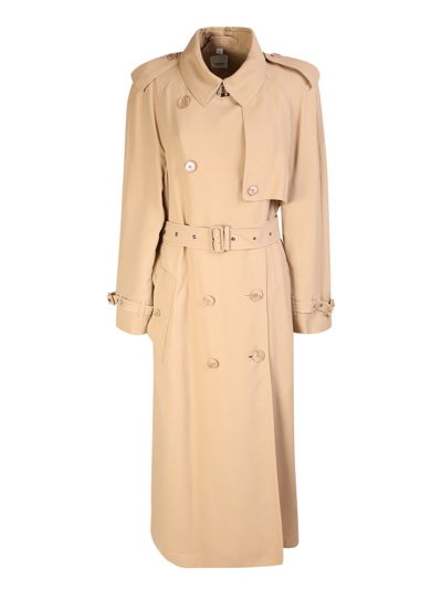 Shop Burberry Double-breasted Trench Coat Beige