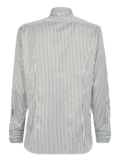 LARDINI STRIPED PRINT SHIRT GREEN AND WHITE 