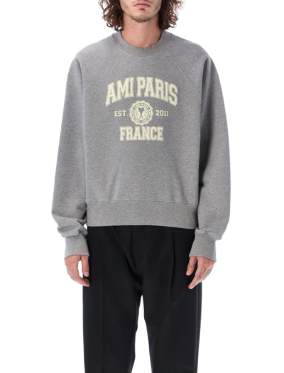 Shop Ami Alexandre Mattiussi Ami Paris France Sweatshirt In Heather Grey